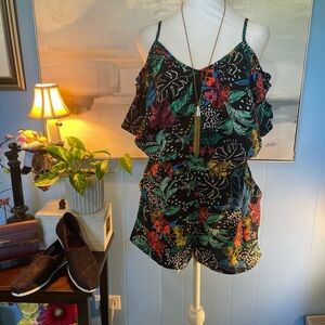 Arizona Jean Company Black Tropical Floral Romper